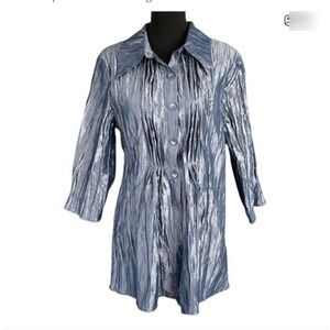 Noelle Enterprises Women's Blue Crinkle Shirt with Belt NWT‎
